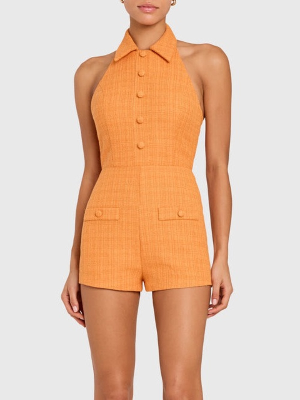 Amanda Uprichard Archer Orange Tweed Romper Playsuit NWT XS